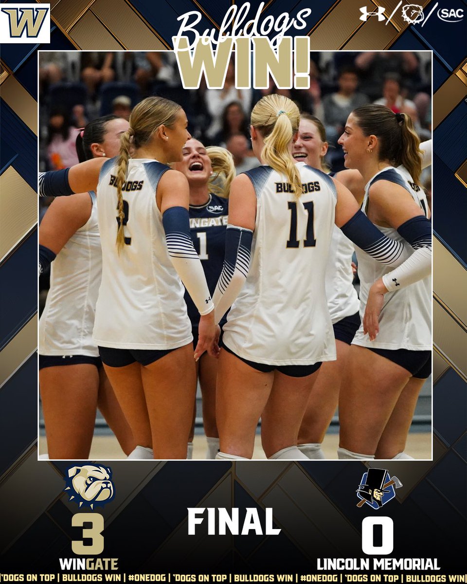 WU_Bulldogs's tweet photo. BULLDOGS WIN!!!!

#WINgate hits .360 to sweep past LMU! 

Edwards hit .483 with 15 kills; Woodring hit .500 with 11 kills

#OneDog https://t.co/aoB9RKE90j
