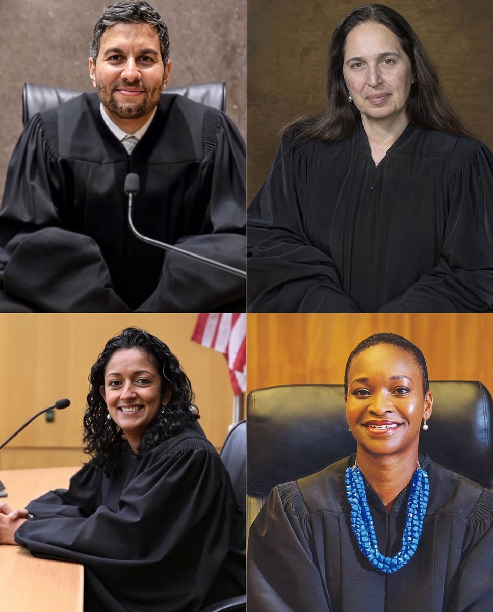 GOP_is_Gutless's tweet photo. 🚨 These judges blocked the duly elected President on immigration.

Amir Ali — born in Canada. Dual citizen.

Sparkle Sooknanan — born in Trinidad and Tobago.

Maame Frimpong — U.S.-born to Ghanaian immigrant parents.

Indira Talwani — Obama appointee who joined the pile-on.

Lifetime robes. Foreign passports. Veto power over the American people.

Our judiciary is broken.
#Immigration #AmericaFirst #JudicialCoup #BorderSecurity