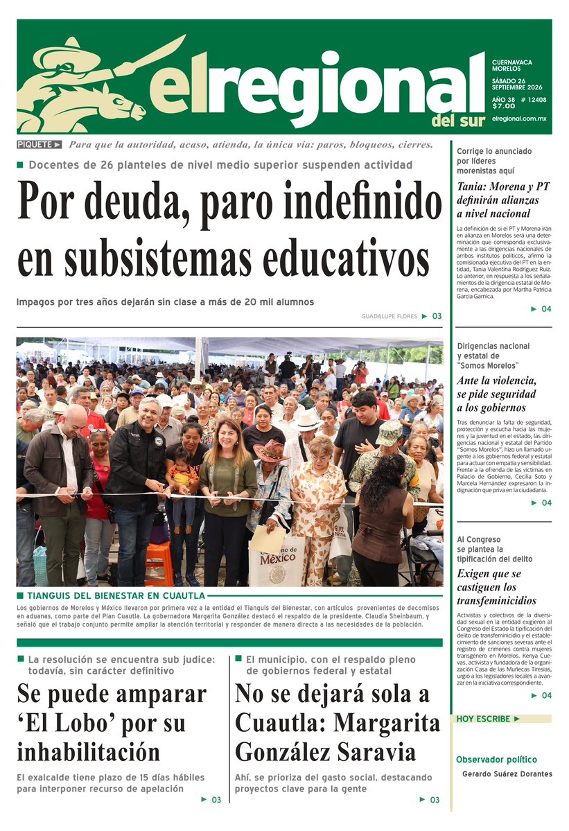 regionalmorelos's tweet photo. Hoy en nuestra #portada 📰🗞️ https://t.co/vz8y0an7wv