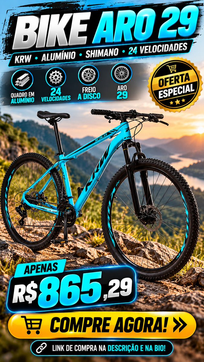 WillisdosSw2's tweet photo. 🚴🔥 BIKE ARO 29 EM OFERTA!

🚲 KRW LTX S40
💪 Alumínio
⚙️ Shimano TZ — 24 velocidades
🛑 Freio a disco
💰 R$ 865,29
🛒 Compre aqui 👇
https://t.co/BrNWJtONgL
#Bicicleta #Aro29 #Oferta https://t.co/lEZnQjEBP3
