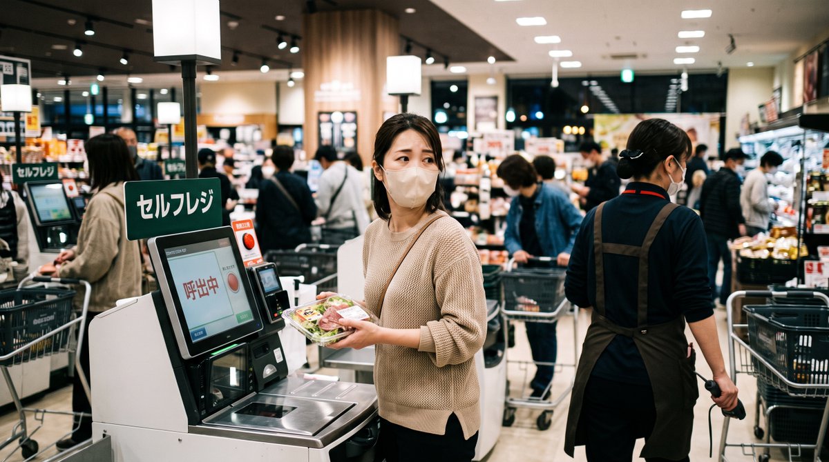 Carekoto17's tweet photo. スーパーのセルフレジで商品のバーコードがどうしても読み取れず、呼び出しボタンを押した。

来てくれた店員さんは、会釈も一言もなく、手元の商品をひったくるように奪い、こちらを睨みつけながら「ピッ」と通してそのまま立ち去った。

夕方の混雑時で忙しかったんだろうし、人手不足で余裕がなかったのかもしれない。

でも、機械のエラーで困って店員さんを呼ぶことって、店員さんに睨みつけられるほど迷惑なことなんだろうか。