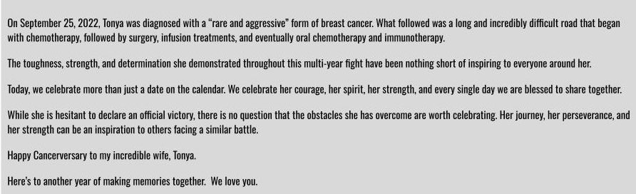coachDeanPaul's tweet photo. TODAY MARKS ANOTHER YEAR SINCE MY INCREDIBLE WIFE FACED ONE OF THE HARDEST CHAPTERS OF HER LIFE. https://t.co/LapJJrPEca