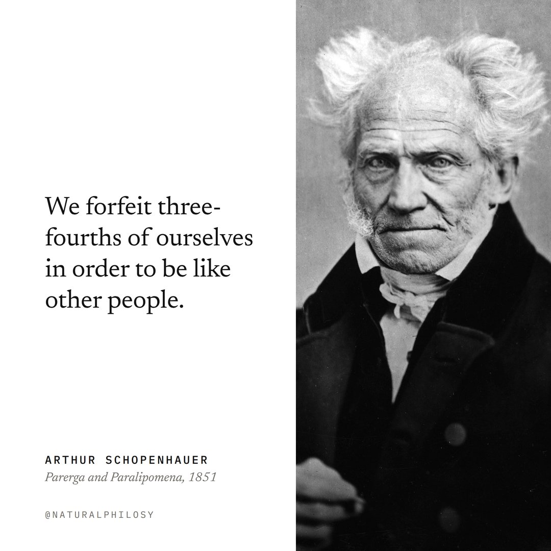 Naturalphilosy's tweet photo. Schopenhauer was sixty-three when this was published, and it was the first thing he wrote that anyone actually read.

The World as Will and Representation had been out for thirty-three years and sold almost nothing. In 1820 he had scheduled his Berlin lectures at the same hour as Hegel's, out of spite, and lectured to a nearly empty room. Parerga was a collection of essays he regarded as leftovers.