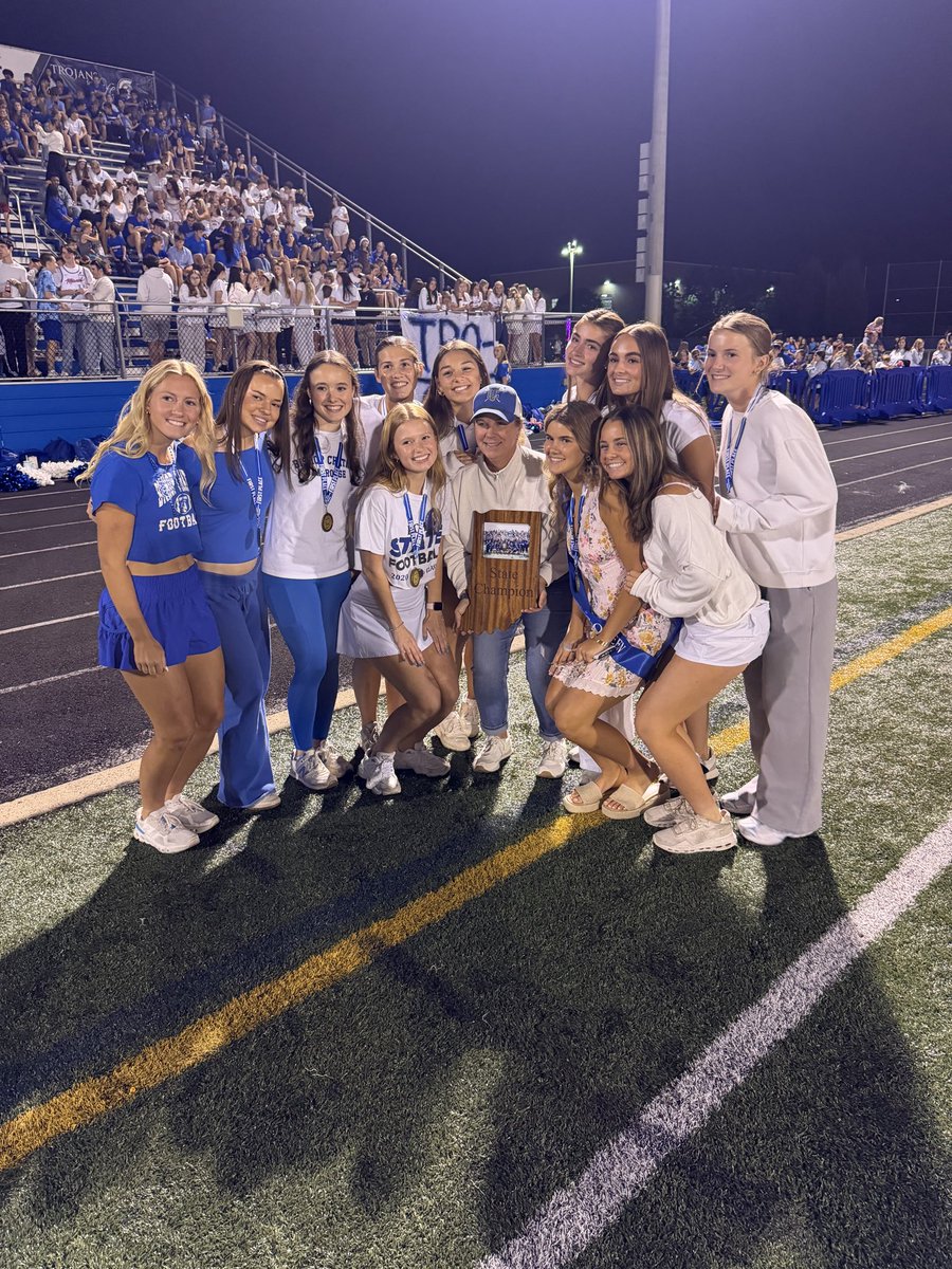 BCHSAthletics's tweet photo. Girls Lacrosse won State this past Spring &amp; were recognized tonight during our Football halftime. Special congrats &amp; thank you to Coach Julie Jerrell who retired after 18 seasons leading the Trojans!! https://t.co/w2zuI17bRh