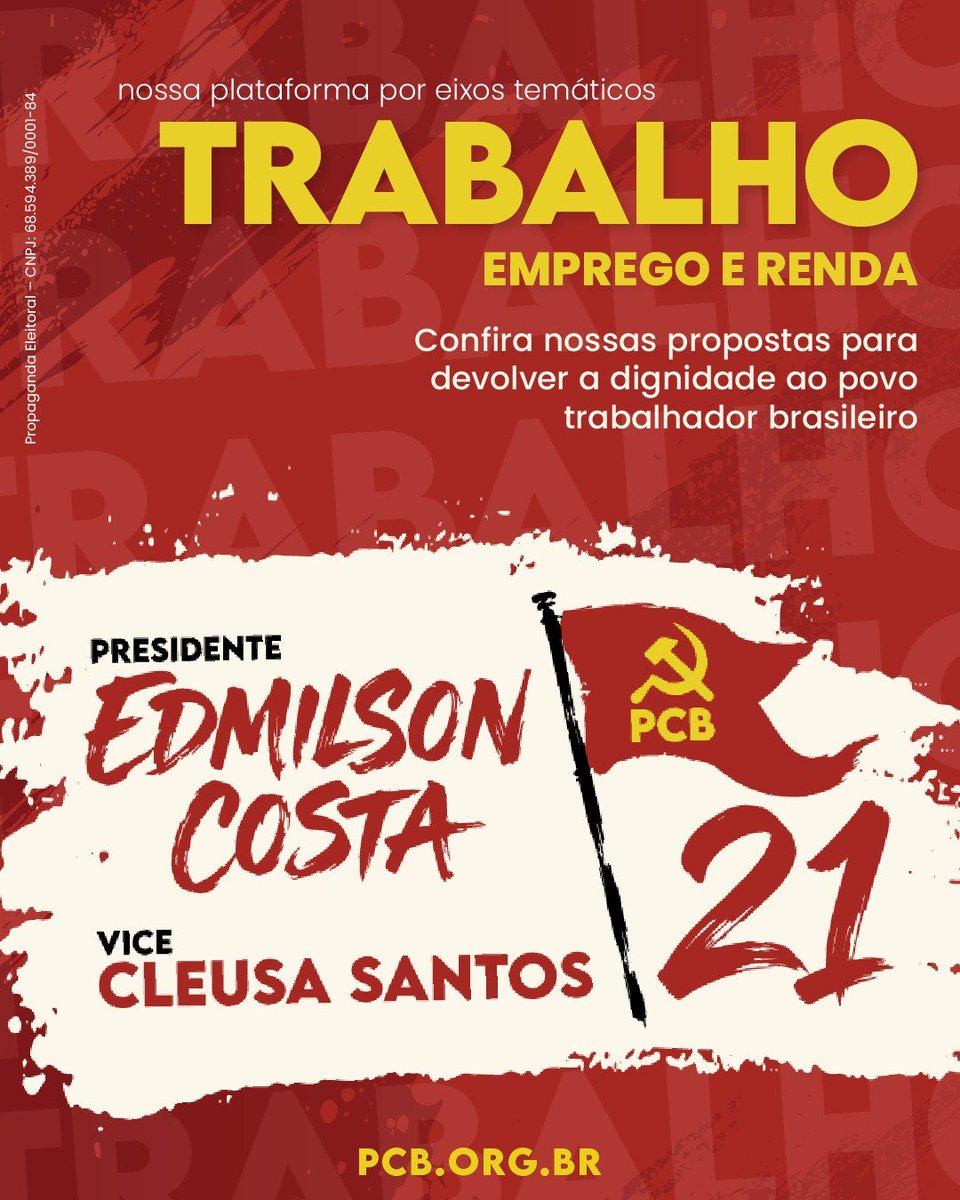 PCBpartidao's tweet photo. Nossas propostas para Trabalho, Emprego e Renda. https://t.co/l5i269a9xX