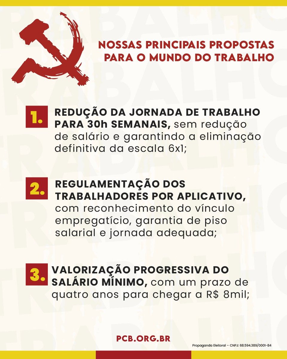 PCBpartidao's tweet photo. Nossas propostas para Trabalho, Emprego e Renda. https://t.co/l5i269a9xX