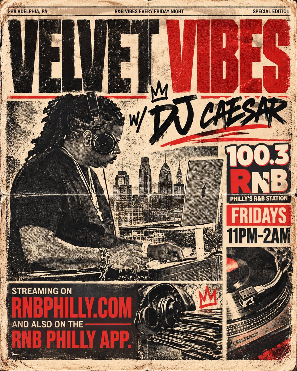 DJ_CAESAR's tweet photo. It’s Feel Good Friday which means I’m live on 100.3 RNB at 11pm - 2am. I got all kinds of flavors lined. Tap in.

Streaming on https://t.co/bst3Cr5Y4o and also on the RNB Philly app. Tap in. https://t.co/Wys3qZLizn