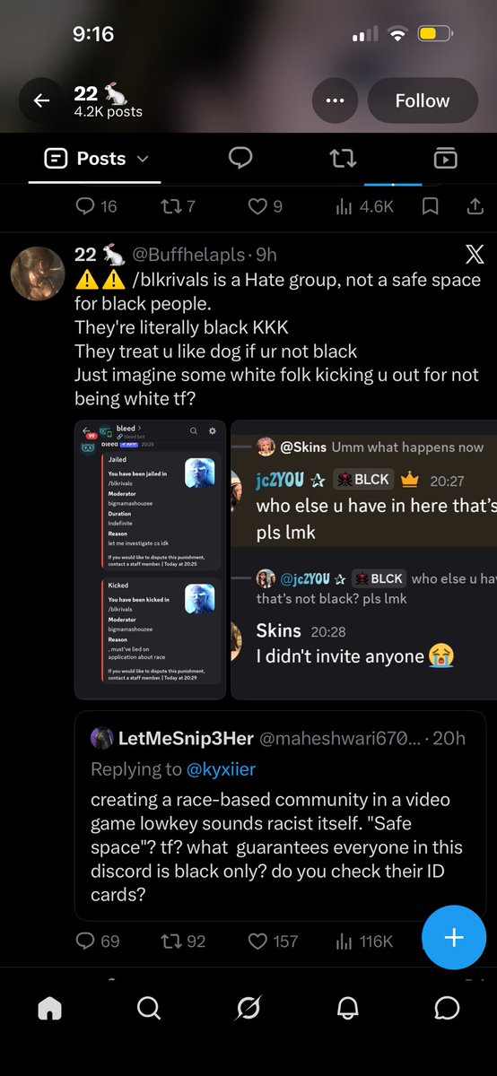 MoonBerry0722's tweet photo. This is literally insane btw 
Yall are racist enough on twt and on rivals. And now you’re crying bc you can’t join a server that is a safe space for people who have to deal with yalls hate every single day??? 
“Imagine getting kicked out for not being white” babe that quite literally happens more times than you think. Lowest iq post I’ve ever seen I stg