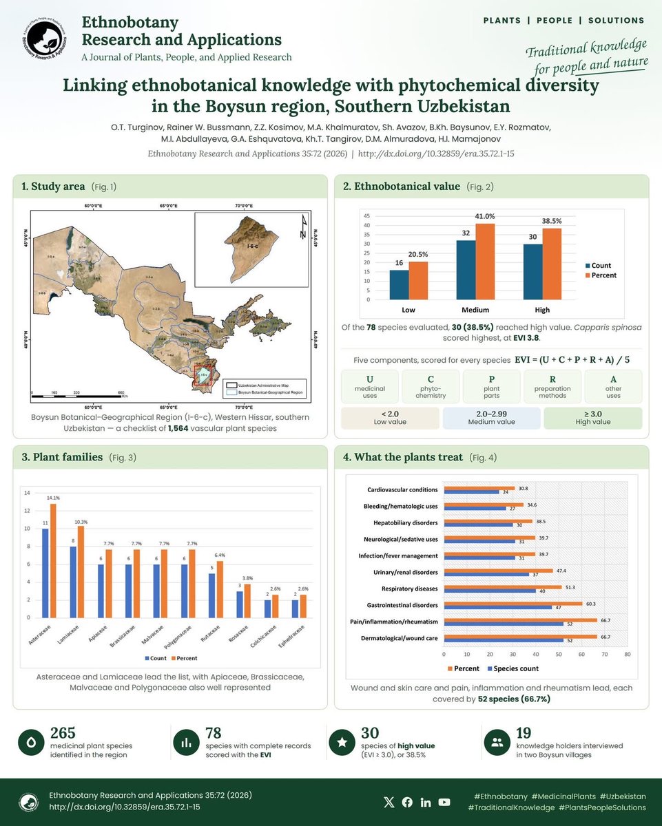 1234eraa's tweet photo. New in Ethnobotany Research and Applications ๐ฟ Turginov and colleagues combine field botany, interviews in two Boysun villages
Read it here: https://t.co/rmu6rU5xsl
#ethnobotany #medicinalplantsandherbs #uzbekistan #TraditionalKnowledge #university https://t.co/aNcm33fpuC