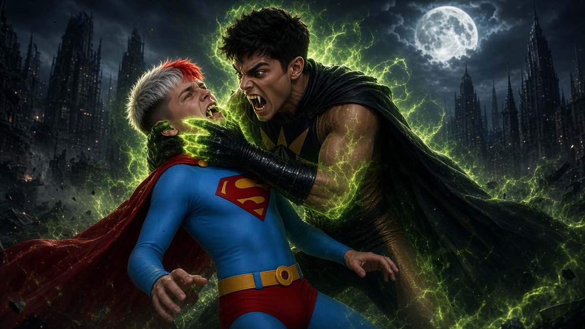 jintor69's tweet photo. NuclearKai with vampire teeth bites superJJ in the neck
#superman #nuclearman #superboy #nuclearboy #vampire https://t.co/TFORPJj8zD