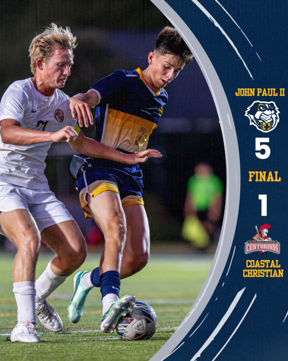 JP2SPORTS's tweet photo. A 2nd half Sebastian Aranda hat trick along with 1st half goals from Jeremiah Makoko (Aranda) and Brayden Lewis (Brendan Hass) gives boy's varsity soccer a 5-1 win over Coastal Christian. The Saints are now 14-1-1 on the season; next game is at Wayne Christian on Tuesday. https://t.co/gKftnAx2Jl