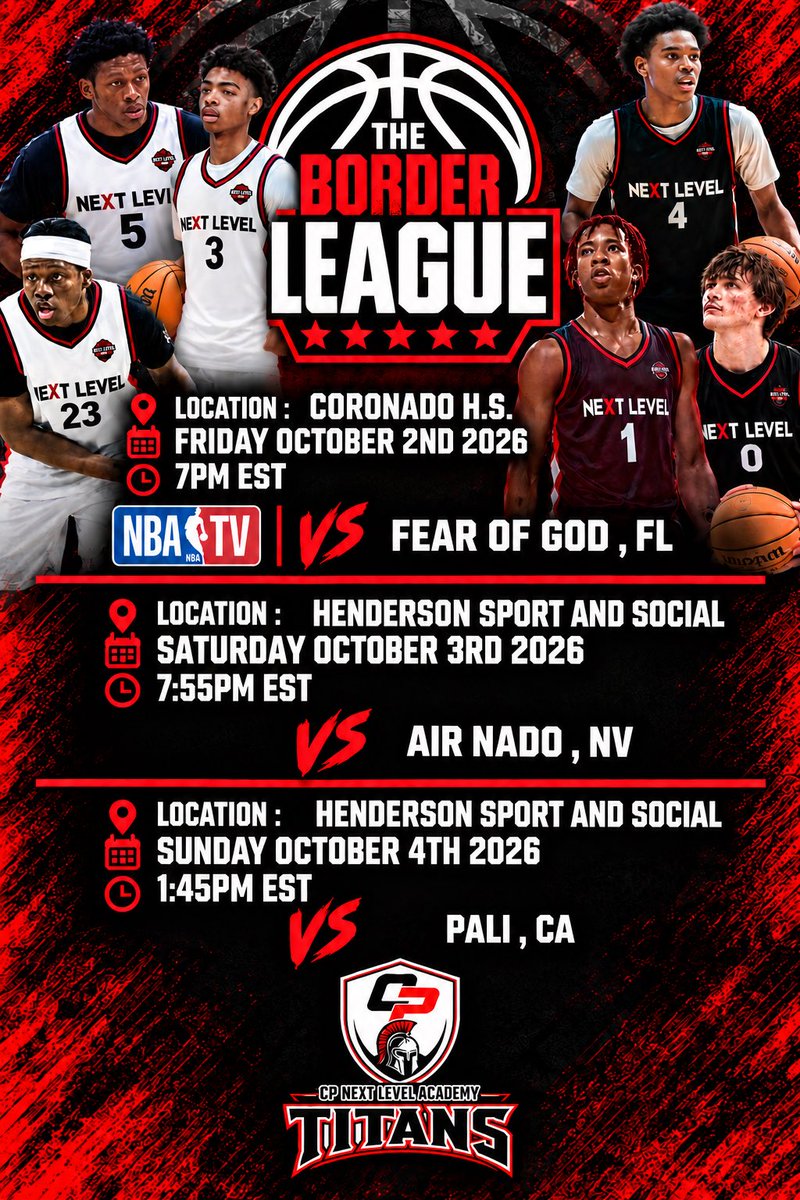 NextLevel_CP's tweet photo. We are headed to Las Vegas this coming week to compete in the @brdrleague . We have 2 nationally televised games against high level competition. Let’s support our Titans! https://t.co/z1m5fQbIsY