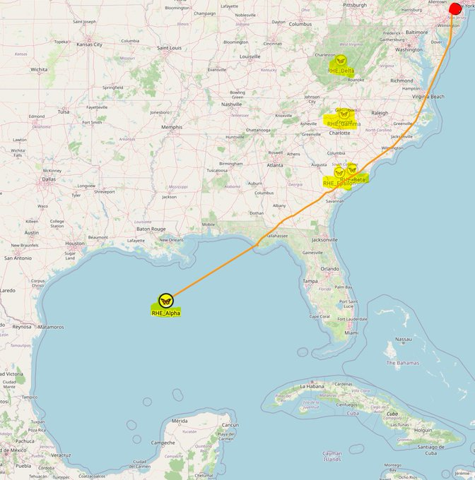 R_H_Ebright's tweet photo. One of the Monarch butterflies I radio-tagged on Sep 11-13 flew an astonishing 539 km today, due southwest, straight across the Gulf of Mexico (alias Gulf of America), covering half the distance between St. Joseph's Peninsula on the Gulf coast of Florida and the coast of Mexico. https://t.co/AkR3T5sZZr