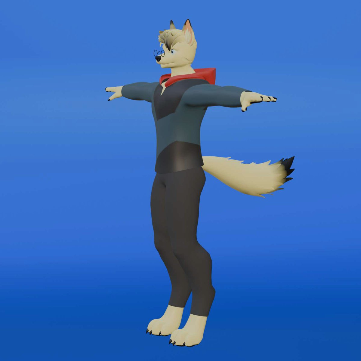 FURmyStic's tweet photo. New model rigged and ready🐺Glasses that pop of red and a fluffy tail that took way too long to get right but worth it. T pose check before the real fun begins✨
#furry #furryart #fursona #3Dmodel #furry3D #blender3d #furrycommunity #anthroart #vrchatavatar #wolffursona https://t.co/is4N0njXZO