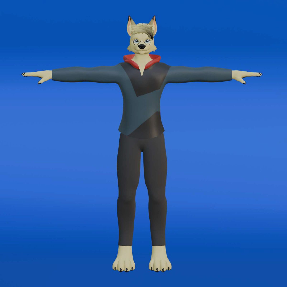 FURmyStic's tweet photo. New model rigged and ready🐺Glasses that pop of red and a fluffy tail that took way too long to get right but worth it. T pose check before the real fun begins✨
#furry #furryart #fursona #3Dmodel #furry3D #blender3d #furrycommunity #anthroart #vrchatavatar #wolffursona https://t.co/is4N0njXZO