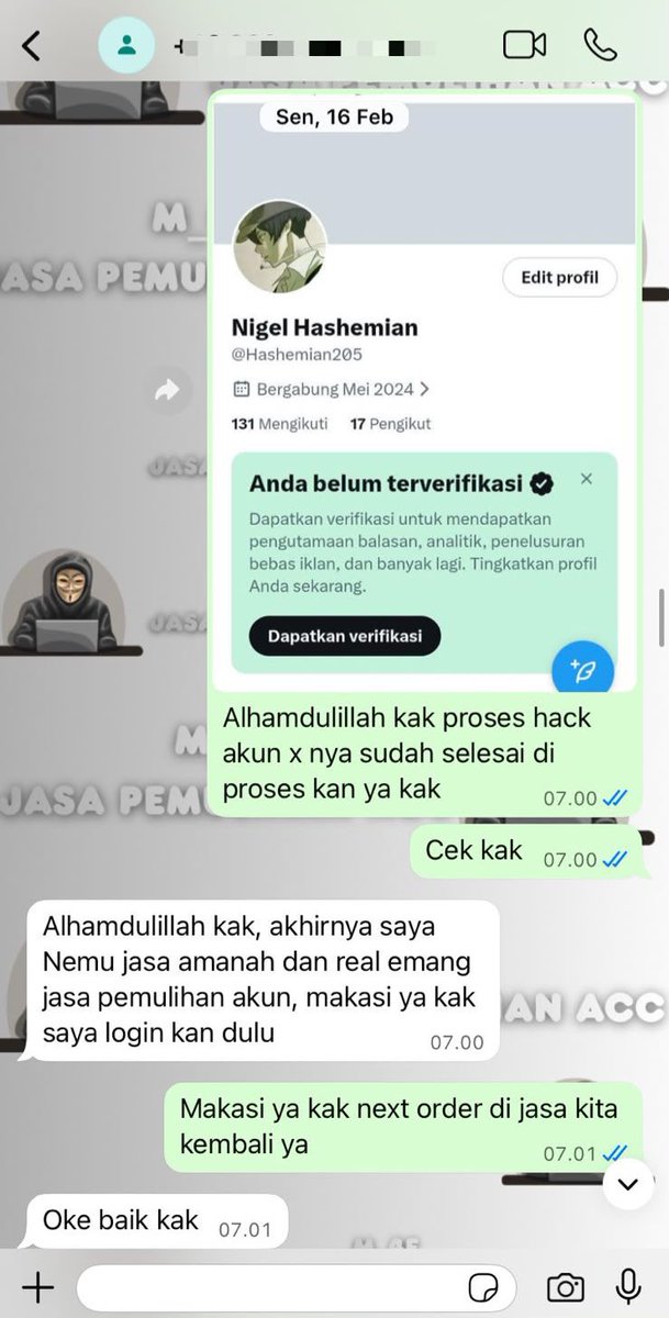 menarikz's tweet photo. Membantu Jasa Pemulihan &amp; Perbaikan Akun Sosmed.

Melayani :
🔒Pulihkan,Balikin &amp; Hapus/Nonaktifkan Akun 
🔒Lacak Lokasi — Sadap Wa — Hack Akun

( Facebook, Instagram, TikTok, WhatsApp, Line, Twitter/X, Gmail/Email,Telegram, Game &amp; Lainnya ) 

Minatt?? WhatsApp Ada Di Bio !! https://t.co/Jo17qhVQXE