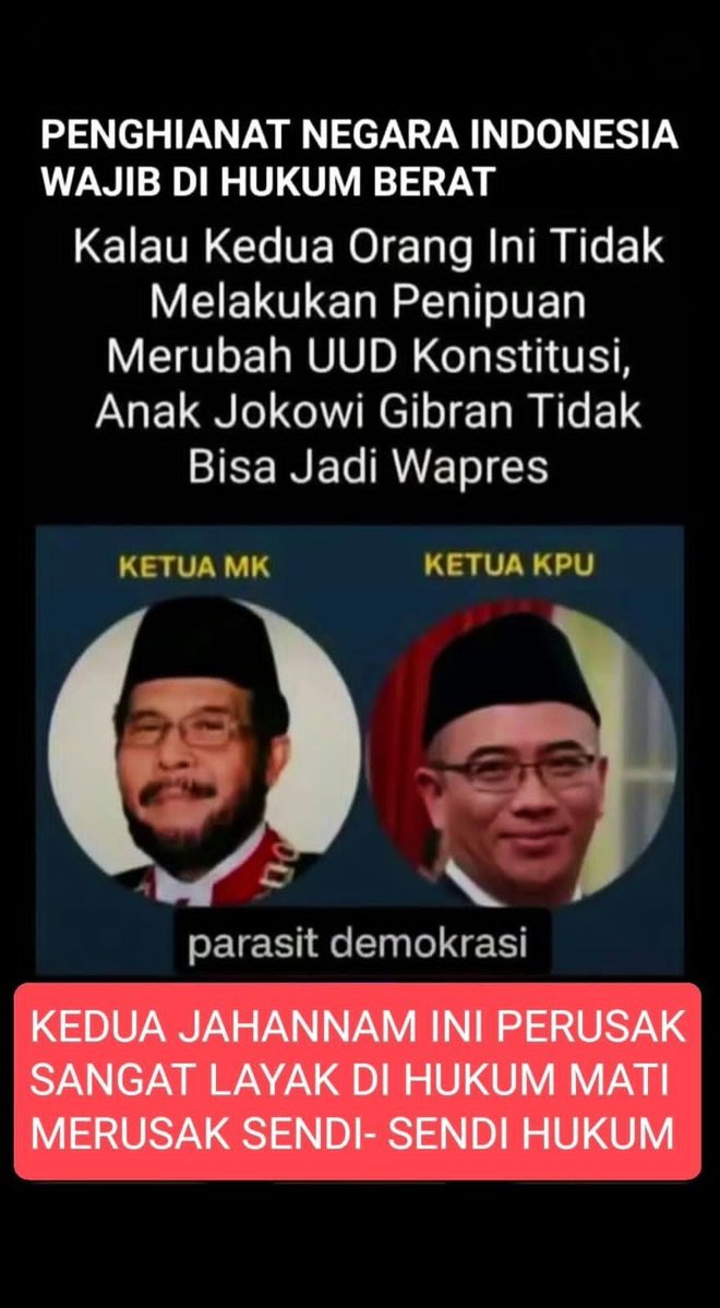 dancersejati07's tweet photo. Paman Usman dan Hasyim Asy'ari telah melakukan penipuan publik untuk meloloskan Gibran nyawapres 2024

#CopotGantiGibran 
#CopotGantiGibran https://t.co/2hwcGrkvyC