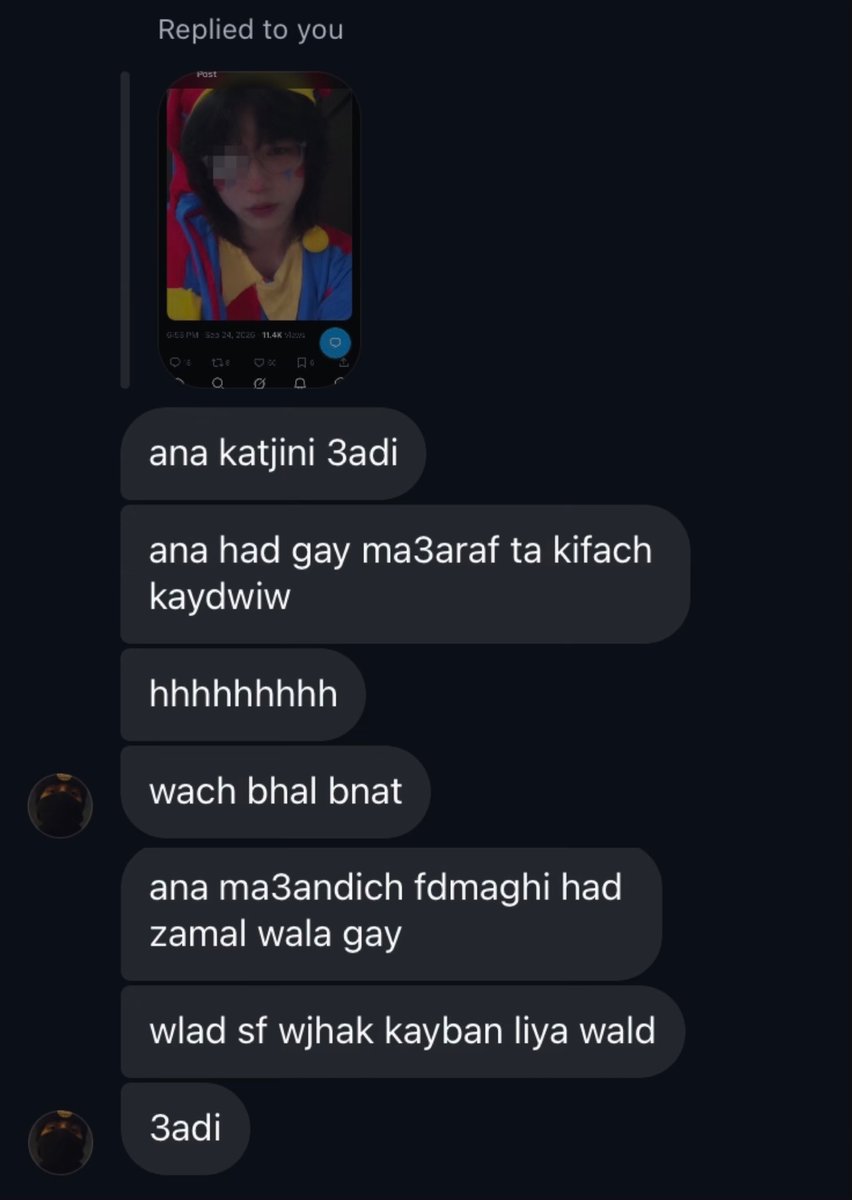 dggdheej1670's tweet photo. had dri fpostato makhla tawa7d o sbo o bda biya ana lwl hhh wlkn tgol wach fkr fchwiya dyal lkbt ola ychofni ka “zaml” wakha howa 100% straight o ktachftha fach dwit m3ah khona b7al dri sghir صفحة طاهرة b7al had nas s3ib tla9ahom li wakha kbro ba9in n9yin f39lhom
kanbghik akhoya https://t.co/ZIvy54PyBM