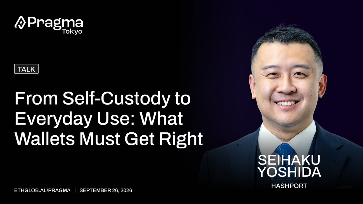 ETHGlobal's tweet photo. Pragma Tokyo 🇯🇵 | September 26 ∙ 3:20pm

From Self-Custody to Everyday Use: What Wallets Must Get Right with @seihakuyoshida of @hashport_io https://t.co/NXtQtNu23e