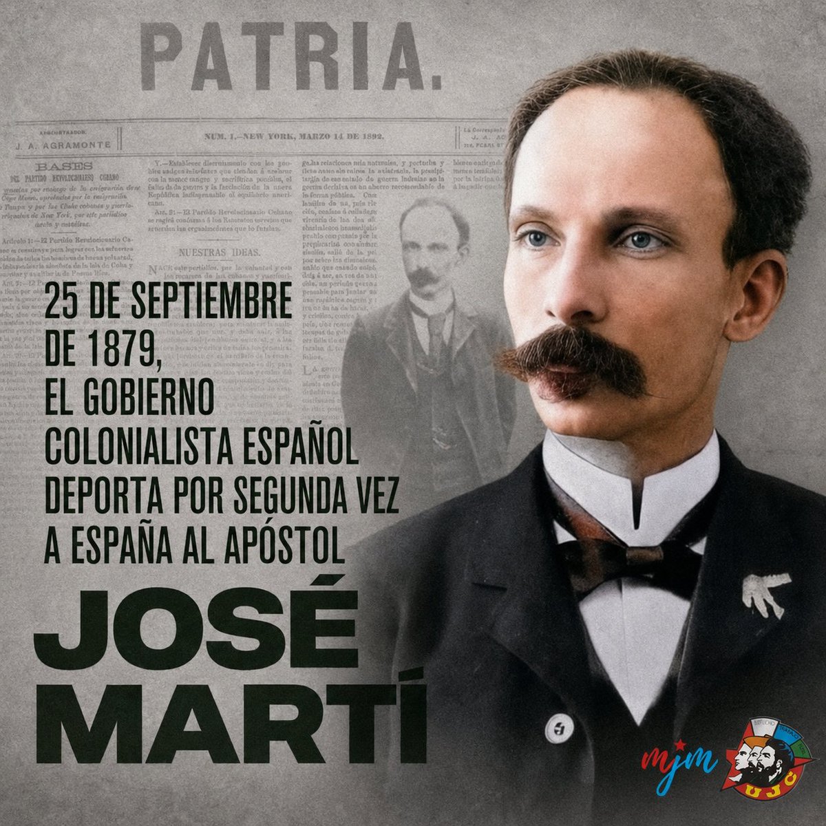 UJCdeCuba's tweet photo. 🇨🇺| Un día como hoy, el gobierno colonialista español deportaba por segunda vez a #JoséMartí. Lejos de su tierra, el Apóstol convirtió el exilio en su trinchera, dedicando su vida a unir a los cubanos y forjar la libertad de #Cuba. Su legado es y será siempre nuestra guía. https://t.co/ayTgcuU6qG