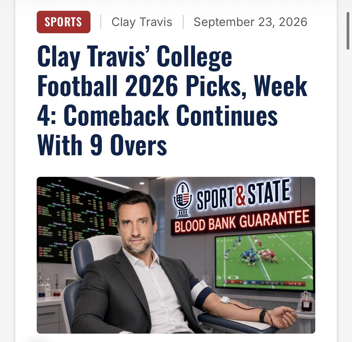 BadFoxGraphics's tweet photo. “Okay, we finally had a not horrible week. Yes, we went 7-9, but when you start off the season 7-18-1, this qualifies as an improvement. We are now 14-27-1 on the year, for a robust 36% winning percentage.” –@ClayTravis, professional loser 

#FadeClay https://t.co/c1Zzsg000O