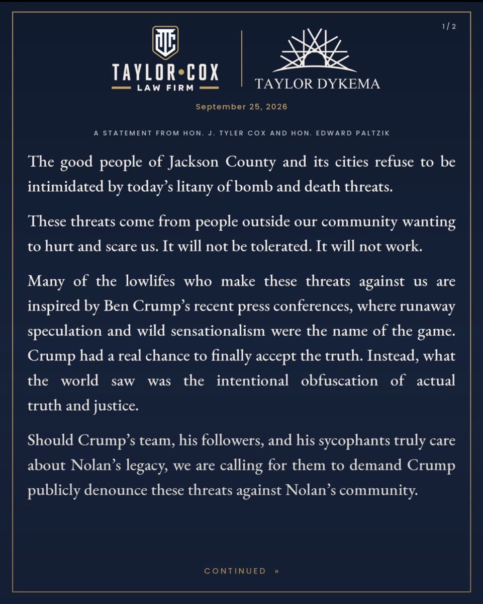 tnnealy02's tweet photo. BREAKING: Nolan Wells’ friends’ attorney Tyler Cox is reassuring the Ocean Springs community following Ben Crump’s latest press conferences, saying actions are being taken to hold those responsible accountable.

Cox is calling on Ben Crump and his team to publicly denounce the threats against Nolan’s community.

“If he fails to do so, we hope everyone on the Gulf Coast and around the world sees that there is a concerted effort to divide, frighten, and upend the home we shared with Nolan.”

Cox says, “But rest assured, actions are being taken to hold people accountable. Not just for the immense damage done to our clients, but for what has been done to our community.”