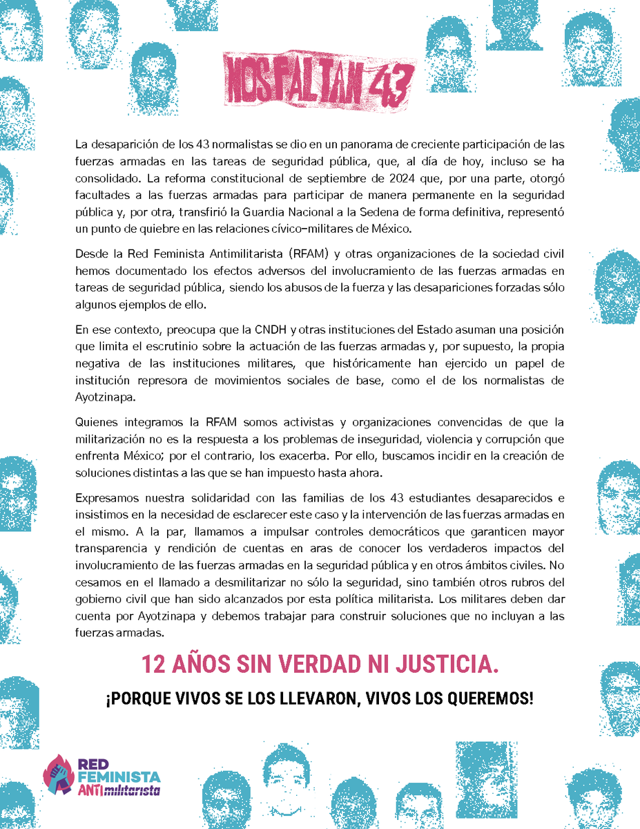 intersectaorg's tweet photo. A 12 años de la desaparición de los 43 normalistas de Ayotzinapa, desde la Red Feminista Antimilitarista (RFAM) proyectamos sus nombres en el CCU Tlatelolco junto a sus familias como acto de memoria y exigencia de justicia. ¡Porque vivos se los llevaron, vivos los queremos! https://t.co/oDm2CQ2TBX