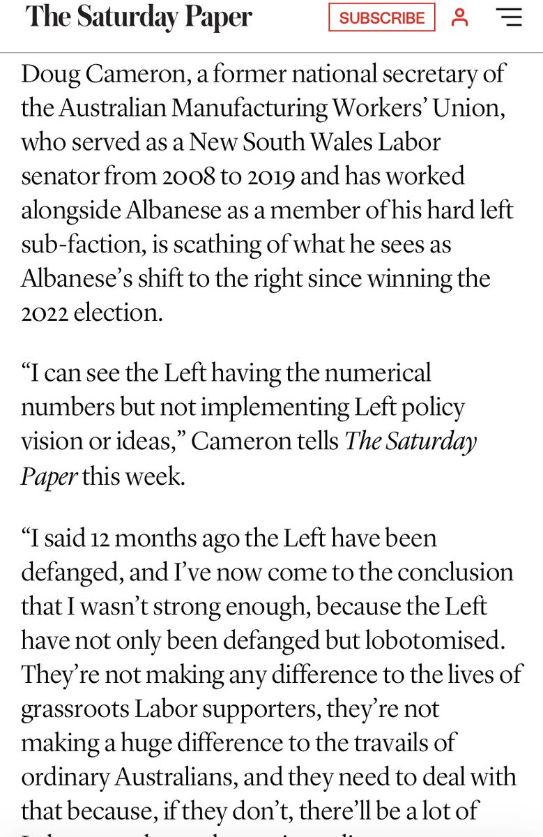 DougCameron51's tweet photo. Long and fascinating article by Jason Koutsoukis in the Saturday Paper. Essential reading for those of us who care about working class Australians and their families.
Those who oppose neoliberalism, militarism and sacrificing our sovereignty to the Trump regime. https://t.co/c91eHF13B6