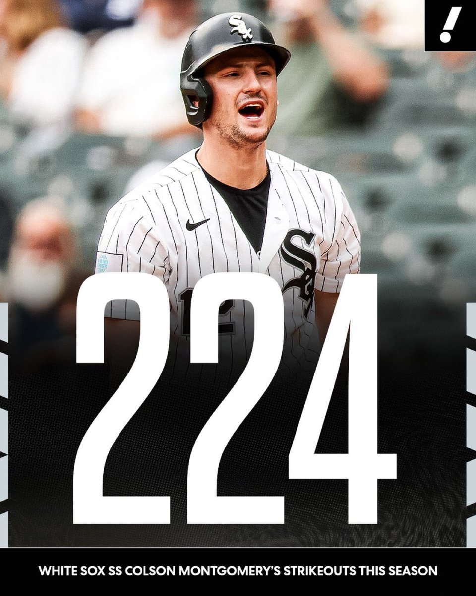DWETelevision's tweet photo. The White Sox's Colson Montgomery breaks MLB's single-season strikeout record after tallying his 224th of the season.

The previous mark was set by Arizona's Mark Reynolds in 2009.

For more: https://t.co/RTVU3HbysS
Via @YahooSports https://t.co/wOJvzDXarQ