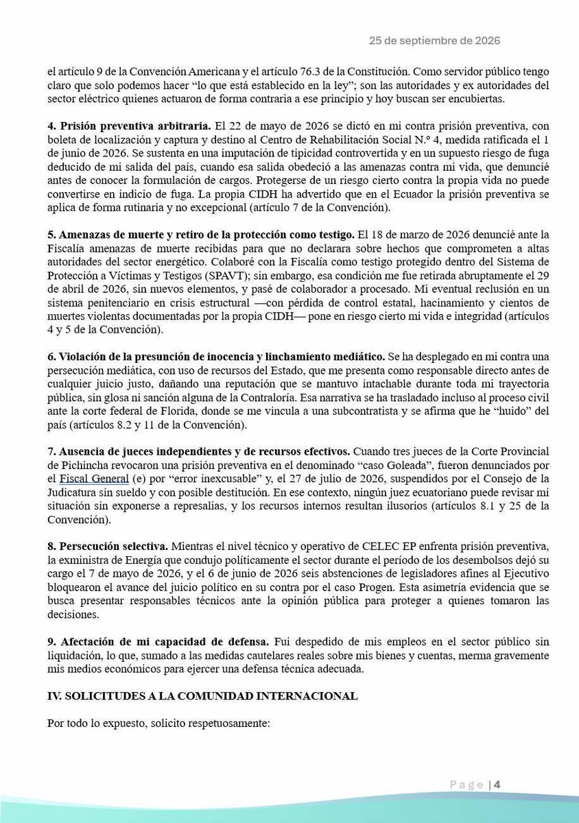 Danielsalcan_'s tweet photo. OTRO ESCÁNDALO AL GOBIERNO. Fabián Calero vuelve a romper el silencio y envía un comunicado a la ONU, donde denuncia que la Fiscalía está haciendo todo para impedir que diga todo lo que sabe del caso PROGEN ¿Qué es lo que Fiscalía y el Gobierno tienen tanto miedo que Calero diga? https://t.co/vEytwNSkSc