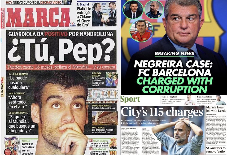 _Floper's tweet photo. El triplete era esto.

-Positivo en nandrolona. 
-Entrenador del FC Barcelona de los años de pagos al vpte del CTA.
-Entrenador del City de las 114 infracciones del FPF. https://t.co/UbYi4f53xP