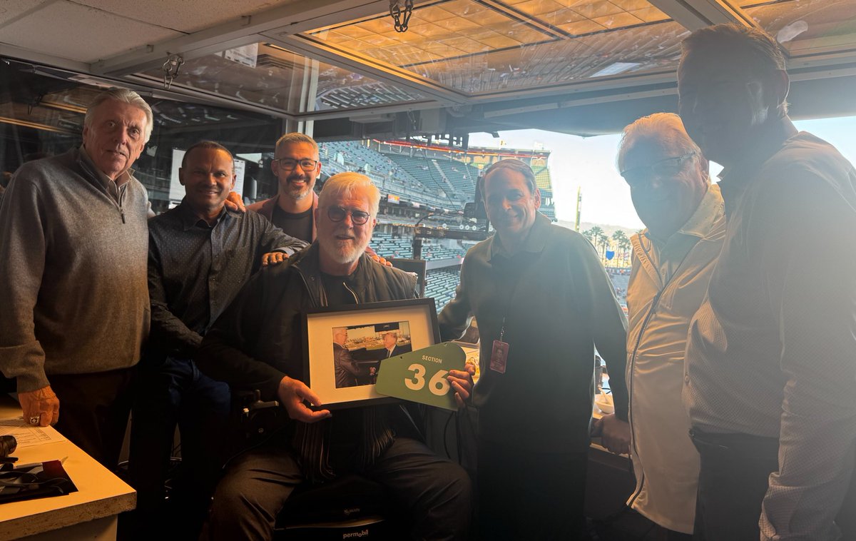 TimNeverett's tweet photo. Rick Monday, Jose Mota, Stephen Nelson me, Duane Kuiper and Orel Hershiser presenting retiring Giants TV Analyst Mike Krukow gifts from the #Dodgers before tonightβs game. Kruk is one of the all-time great guys and will be greatly missed on the air in SF.
@Dodgers vs. @SFGiants on Now. First pitch 7:15 on @AM570LASports & the #Dodgers Audio Network.