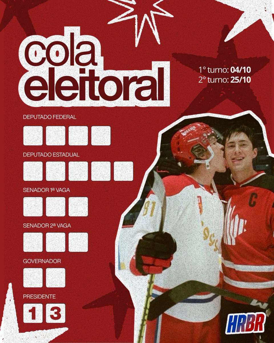 HeatedRivalryBR's tweet photo. Precisando de uma colinha eleitoral para as eleições semana que vem? 

Preparamos uma para você preencher com seus candidatos. Lembrem-se: pesquisem, estudem e votem conscientemente. 

Exerça sua democracia. O nosso país depende de nós. ⭐️🗳️ https://t.co/T4Y8vV7r7Z