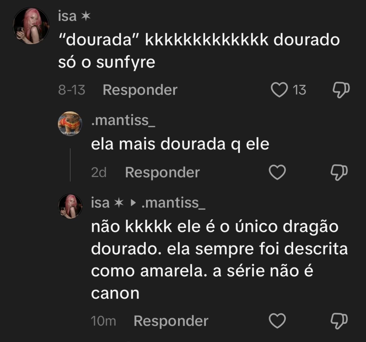 isaasoiaf's tweet photo. ah pronto agora deu pros fãs da cunyra chamarem a syrax de “dourada” kkkkkkkkkkkk é muita petulância e inveja do solzinho mesmo https://t.co/tgCIaAgXNt