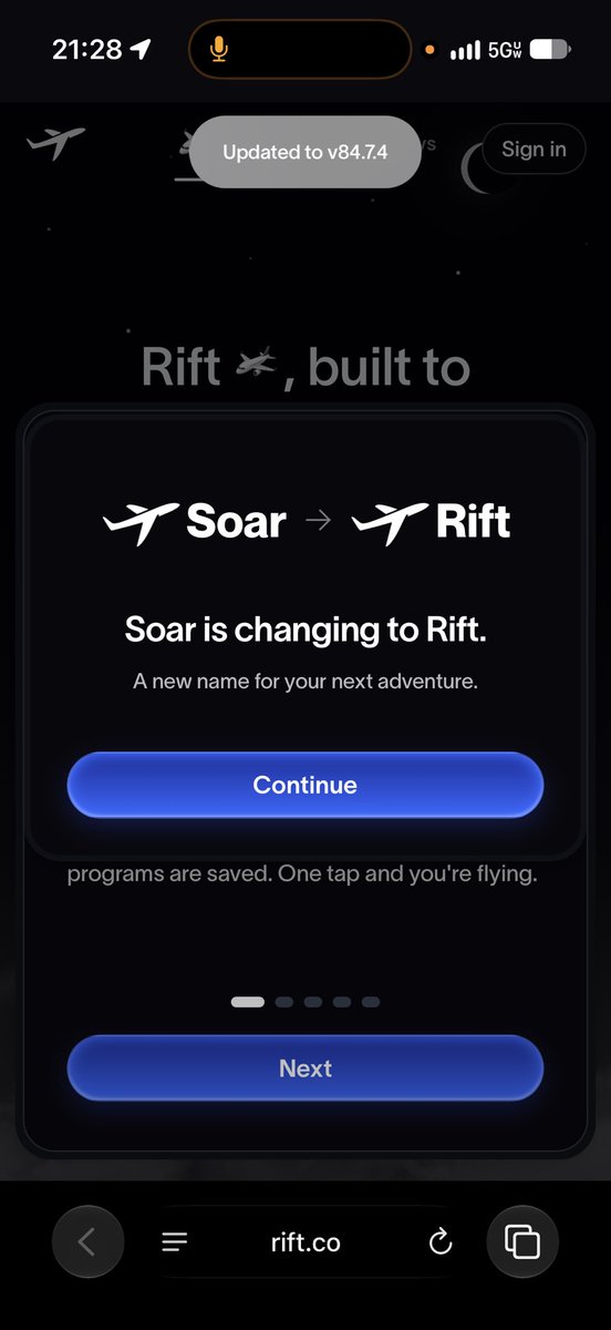 aslater's tweet photo. Soar is now Rift https://t.co/y7BIxCycww