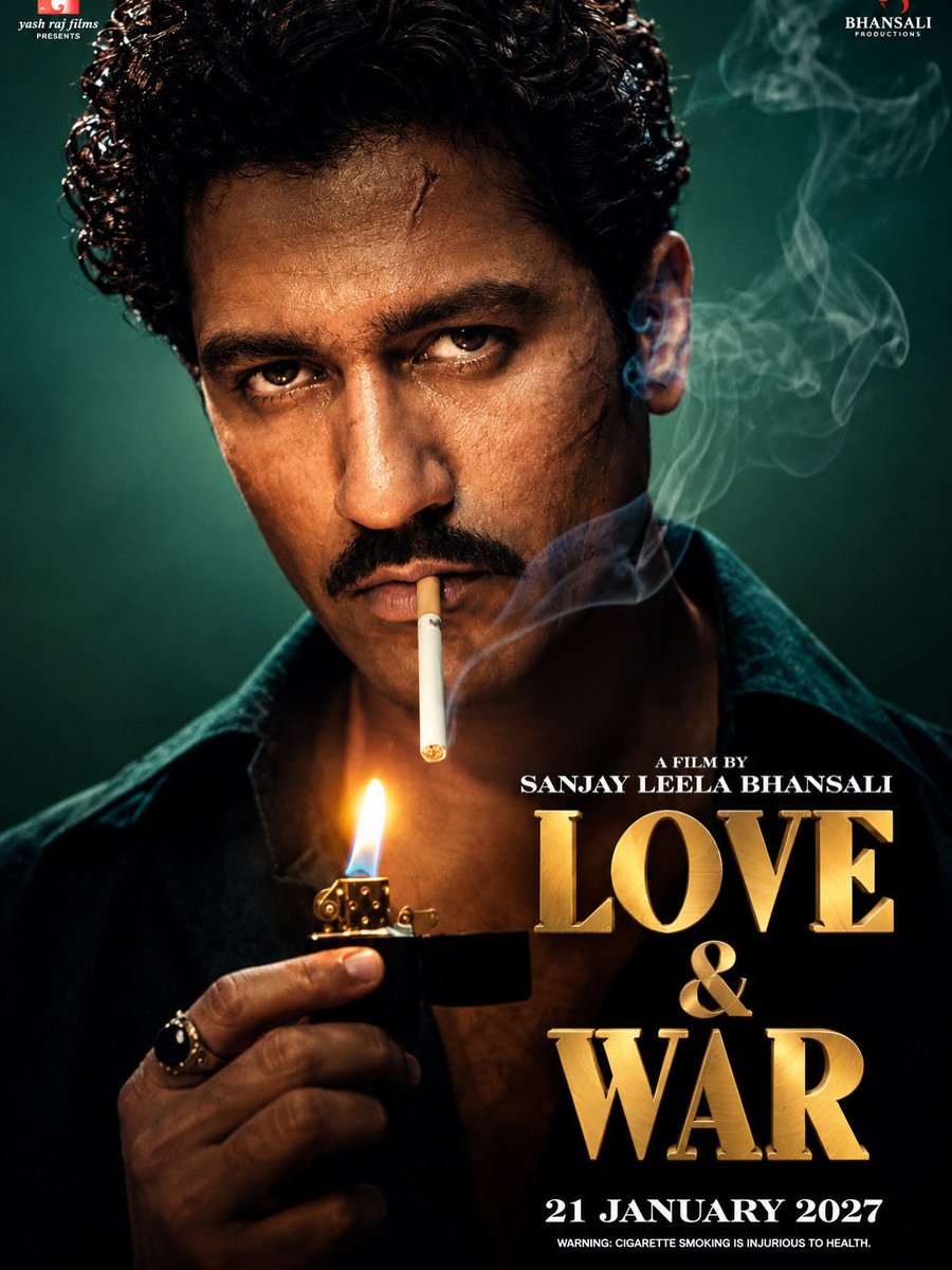 iambholu1's tweet photo. 🔥 THE THIRD LOOK IS HERE! 🔥

Vicky Kaushal arrives in a striking new avatar as the makers unveil the 3rd poster of Love &amp; War. 🖤⚔️

Directed by Sanjay Leela Bhansali, the film stars Ranbir Kapoor, Alia Bhatt &amp; Vicky Kaushal and is set to release on 21 January 2027. 🎬 https://t.co/biqj5EGZui