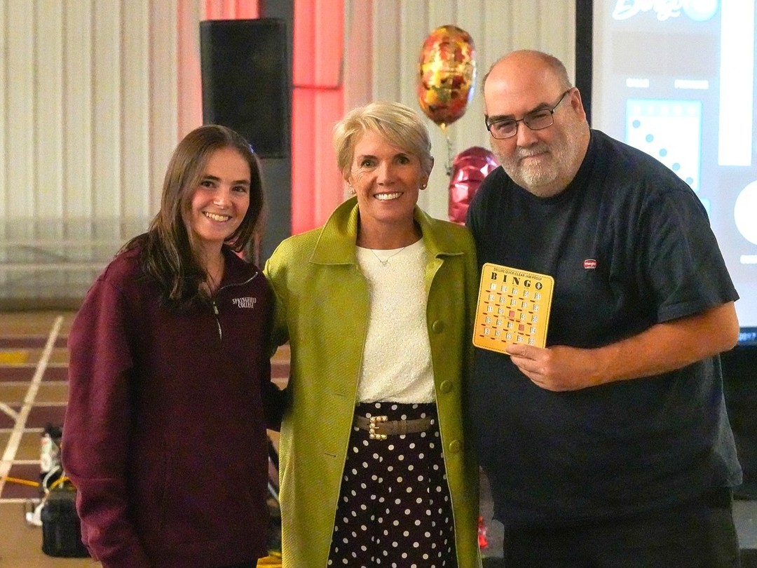 SpfldCollege's tweet photo. Springfield College President Mary-Beth Cooper welcomed all families to Family Weekend 2026 on Friday night. The annual "Family Bingo" event kicked off the weekend with hundreds of families enjoying a fun night with great prizes! 🔻 

#FamilyWeekend2026 #SpringfieldCollege https://t.co/DAmk14Obq5
