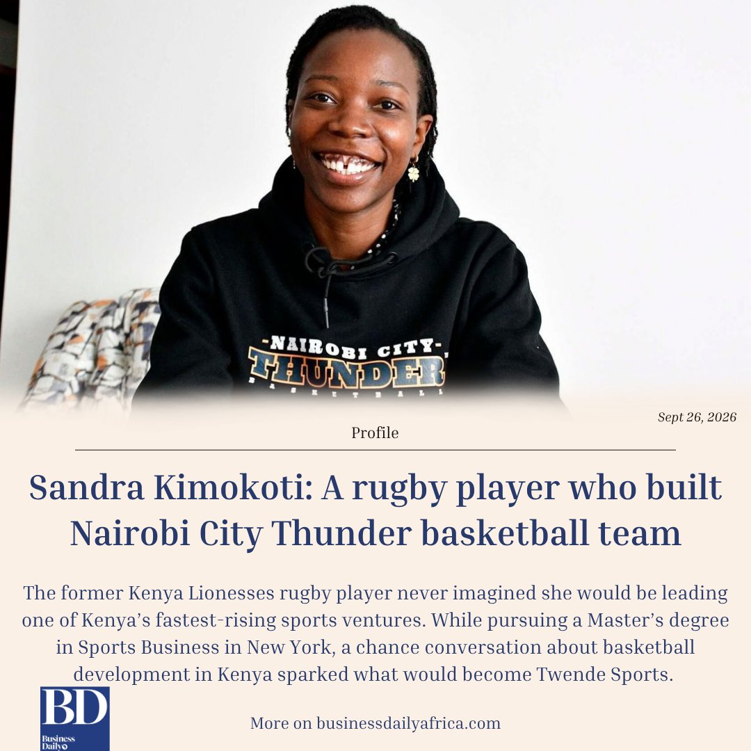 BD_Africa's tweet photo. Sandra Kimokoti: A rugby player who built Nairobi City Thunder basketball team 

Alongside her co-founders, she acquired Nairobi City Thunder, transforming the former community team into a fully professional outfit and helping it make history as the first Kenyan club to qualify for the Basketball Africa League. 

More on: https://t.co/LiMMTYO5It 

#FromTheArchives