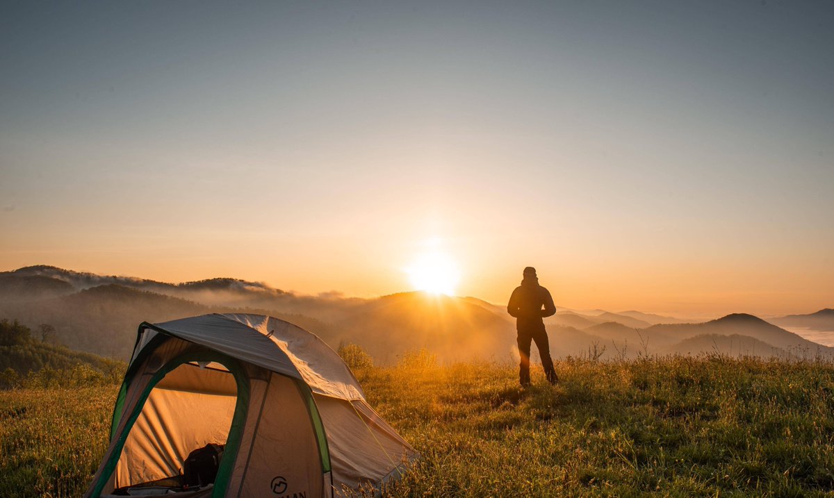 KaleighBleir's tweet photo. This sunrise over the campsite is way better than my 8am alarm  Just sipping hot coffee, listening to birds chirp—pure perfect camping vibes right here. https://t.co/sapWD7npnr