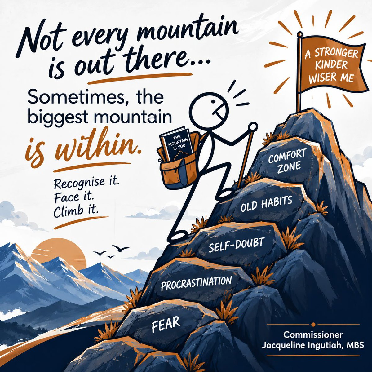 Ingutiah's tweet photo. I just finished reading "The Mountain Is You: Transforming Self-Sabotage Into Self-Mastery" by Brianna Wiest.

Its message is simple at times the biggest obstacle in our way is ourselves.

Fear, procrastination,  self-doubt, old habits or comfort of the familiar.

As lawyers, we are trained to interrogate and challenge assumptions. Perhaps, every so often, we should turn those skills inward and ask:

What am I doing? or refusing to do that may be standing between me and the person I want to become?

Not every mountain needs to be conquered today. But first, we must recognise which mountain is ours.

Have a reflective weekend, colleagues.