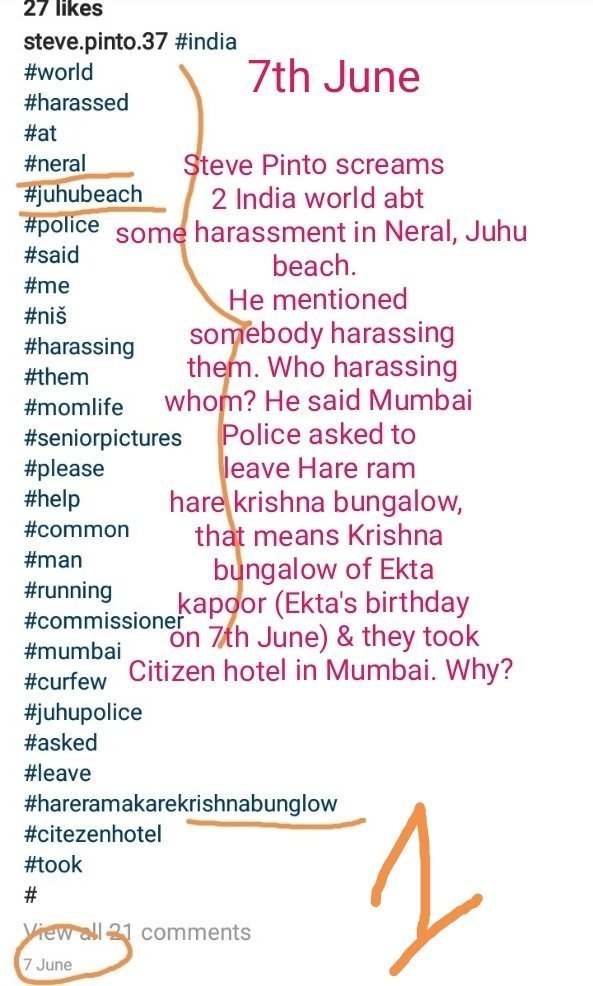 Nandini41982051's tweet photo. 🔎 7–8 JUNE — STEVE PINTO’S NOTES DEMAND ANSWERS

His posts dated 7 & 8 June 2020 raise questions about Neral, Hare Ram–Hare Krishna bungalow, Ikta Kapoor's Party, Citizen Hotel, and people he claimed were present—including Raj Thackeray, Gopal Dalvi, Jhelum Dalvi, Imtiaz Khatri, Behzad Khambatta, Jimmy Toddywalla, Karan Narvekar, Paramvir 

What exactly did Steve Pinto know—and what was he trying to communicate?

Now that the CBI is investigating Disha’s death, these contemporaneous posts deserve forensic verification: original metadata, devices, witnesses, CCTV, call/data records & timelines. The Bombay HC itself identified multiple investigative discrepancies requiring fresh investigation. 

If Steve Pinto  is located and his evidence authenticated, his account could be examined as potentially material witness evidence—not treated as proof without verification.

⚖️ TL:  ED CBI Accountable InSSRCase
🔥Truth Shall Win InSSRCase
🕯️The Record Must Speak. The Truth Cannot Be Buried.

@CBIHeadquarters @dir_ed @AmitShah @Dev_Fadnavis

#JusticeForDishaSalian
#JusticeForSushantSinghRajput 
#ArrestRheaChacroborty