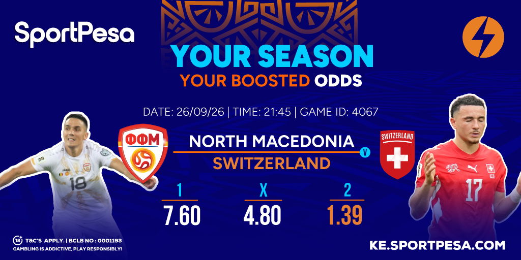 SportPesa's tweet photo. North Macedonia ⚔️ Switzerland

Who’s taking all 3️⃣ points? ⚽

ODDS tume-BOOST, WEKELEA📲https://t.co/cumQP6GV44 then SKIZA LIVE COMMENTARY pale site!

| #MakeItCount https://t.co/gd3aVXKS0d