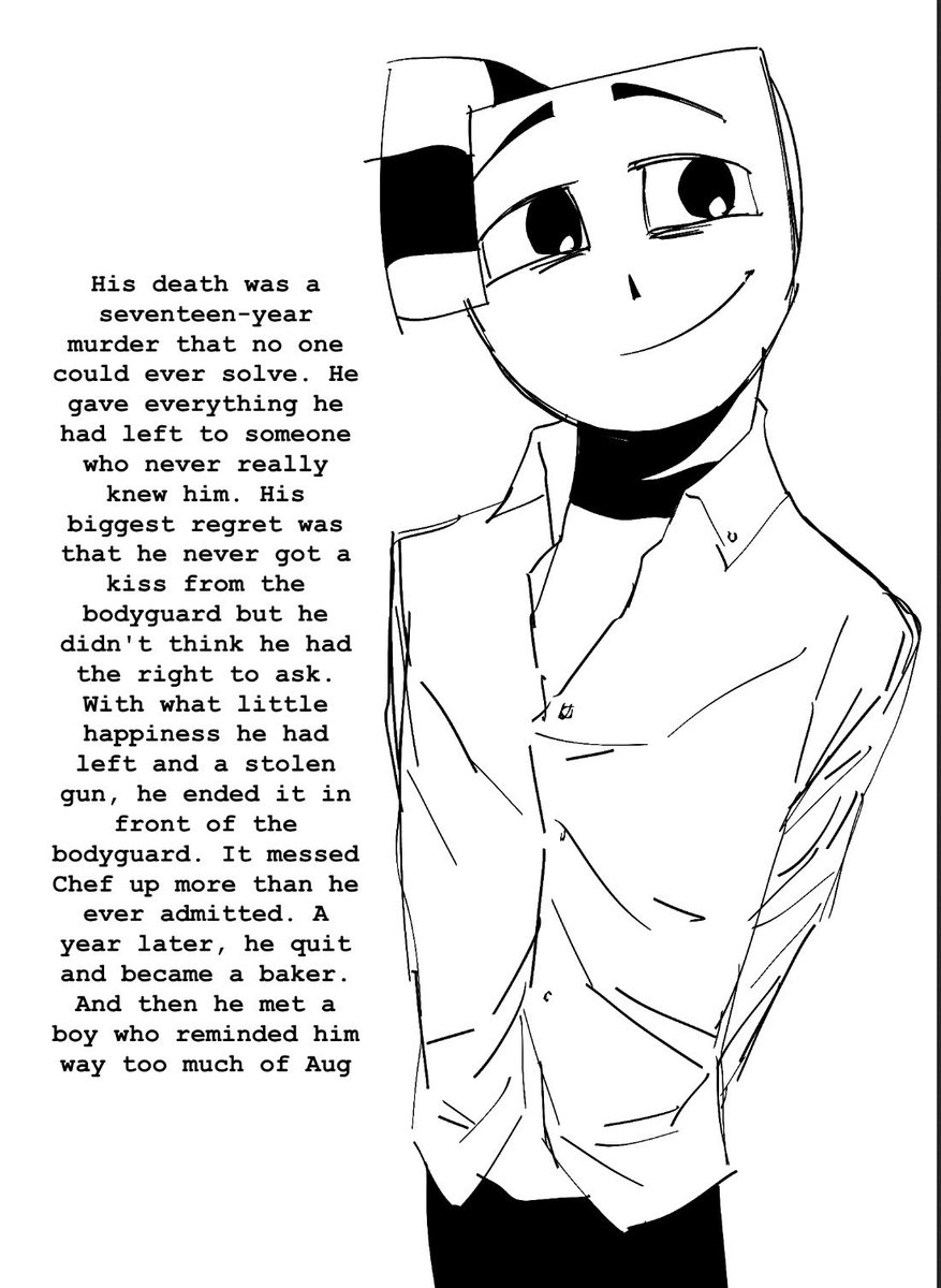 MattHayes1985's tweet photo. this #au is About Chef being a bodyguard and Aug being a fragile, depressed teenager: Aug uses all the money he has to hire Chef to stay with him for his last few days. When the contract ends, Aug will shoot himself in front of Chef.#headcanon #ocxcanon #NSFW #cuphead https://t.co/7hjm36bjIv