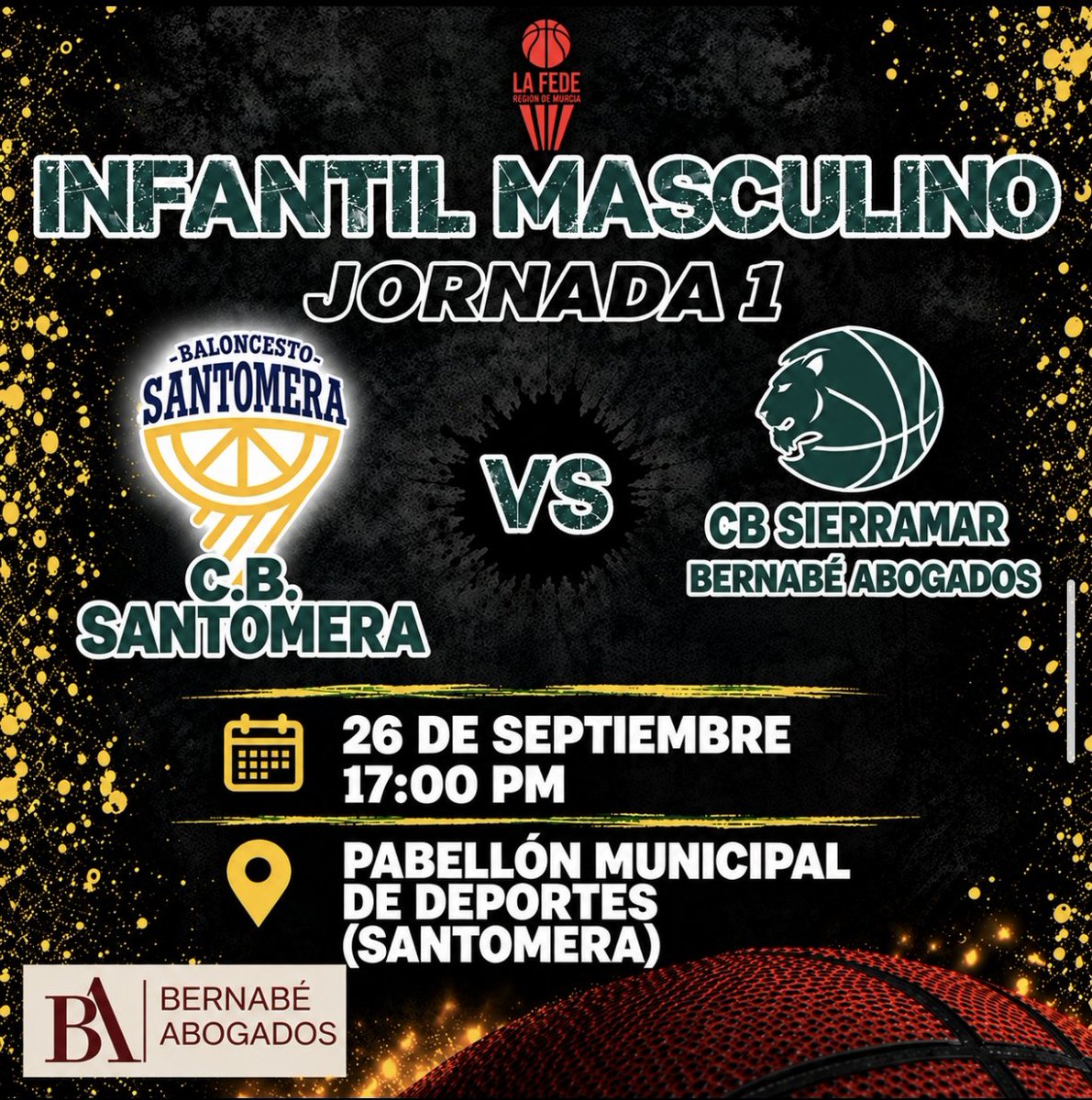 sierramarcb's tweet photo. 📣 #gameday Hoy juegan su primer partido de 🏀nuestros 🦁 Infantiles #vamossierramar ☄️💪💚

🏆 Infantil Masculino
🗓 26 de septiembre
⏰️ 17:00 PM
@cbsantomera 🆚 🦁@bernabeabogados1 
🏟 Pabellón Municipal de Deportes
📍Santomera

#SomosSierraMar #lafede #baloncesto https://t.co/emY9MRrp0m