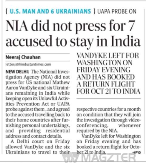 Pawankhera's tweet photo. The NIA had no objection to allowing Van Dyke and six co-accused to travel home.

Meanwhile, thousands of our youth - from Punjab, Kashmir, Andhra Pradesh, Chhattisgarh and Odisha - continue to rot in jails without trial. https://t.co/Ffg2tg7ElP