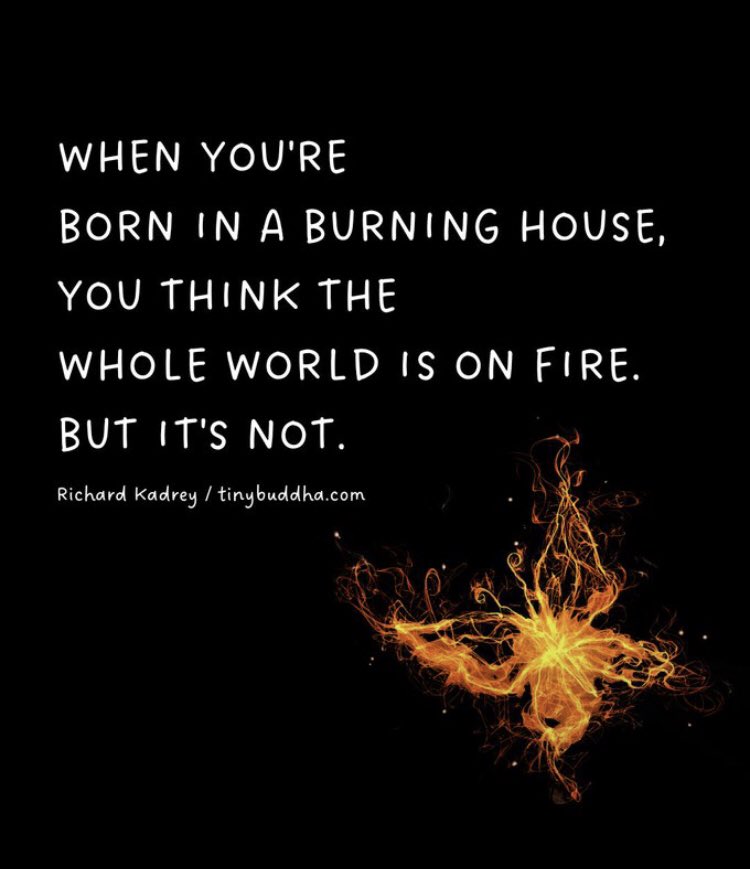 tinybuddhaoffic's tweet photo. "When you're born in a burning house, you think the whole world is on fire. But it's not.” https://t.co/TSKh5EGymJ