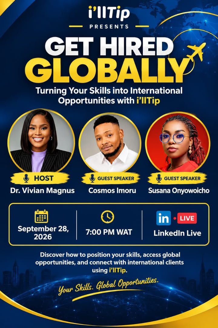 Muhammadancopss's tweet photo. 🌍 Get Hired Globally with i’llTip!

Join us Sept. 28 at 7PM WAT for a webinar on landing global clients and opportunities. 🚀

📍 LinkedIn Live 👇🏼
https://t.co/YAMQX9Yvey

Don’t miss it! Everyone is expected to attend. 🙌 https://t.co/AK8ZYGhJEq
