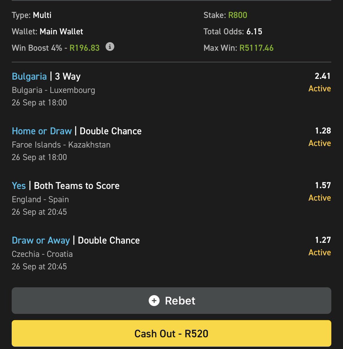 Jeremiah_b_off's tweet photo. Easybet ticket ✅

4 legs 🦵 

⌚️kick off: 18:00

6 odds 💪🏿

📍Booking code: 03-334144

Sign up and get R50 signup bonus: https://t.co/cWgr8Xpy1c

Promo code: Jeremiah50

18+ T&amp;Cs apply https://t.co/Xqrfg0XxUN