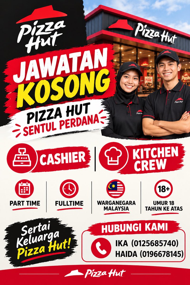 Ifyekaa_'s tweet photo. Jom join team Pizza Hut! ❤️🍕

📢 We’re hiring! 🍕
Pizza Hut Sentul Perdana tengah cari crew baru 👀

https://t.co/B5kECaiyUx… https://t.co/aJ5ik147IN