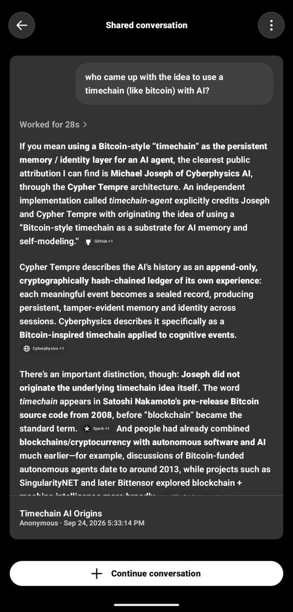 inventorofsi's tweet photo. This is historically important because you can already verify it is superior engineering than what is considered AGI by experts in the field like Jensen Huang and Greg Brockman.

It has also been opensource and public since before AGI was ever commented as being achieved by vanilla systems on prior models recently.

Legal precedent is clear, I invented timechains for AI and it is as close as you can get to inventing AGI / superior than AGI super-intelligence systems on par with a human across all domains, you can verify this now yourself at home with all the open-source software too.

Yes it matters I am first to all this and I keep that very clear because Anthropic is valued at $2 trillion for what they didn't achieve and I already have across AGI including alignment, all the way to being public with a kill switch for our super-intelligence already built and shared on this page since last year.

Cryptographic primitives are an entire missing class of AI development that I am 5 years of work headstart on.